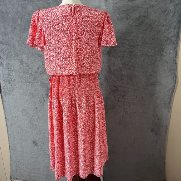Evans & Blake Midi Dress Womens Size 10 Red White Drop Waist Vintage 90s - Picture 3 of 10